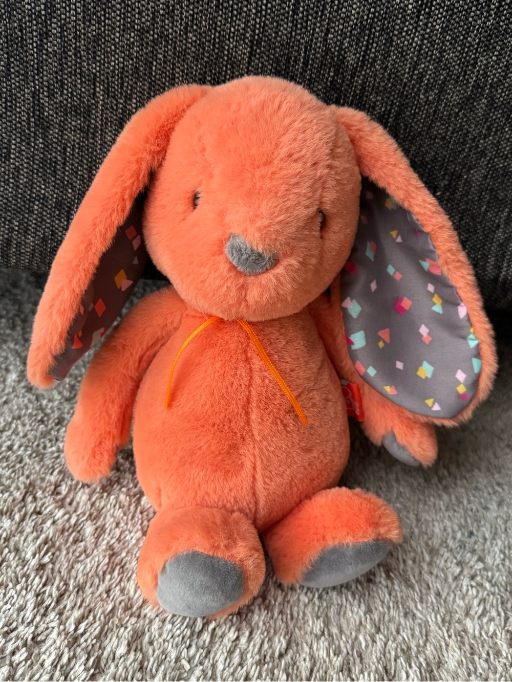 B. Toys Happy Hues Coral Cutie Orange Bunny Plush Rabbit Stuffed Animal 12”